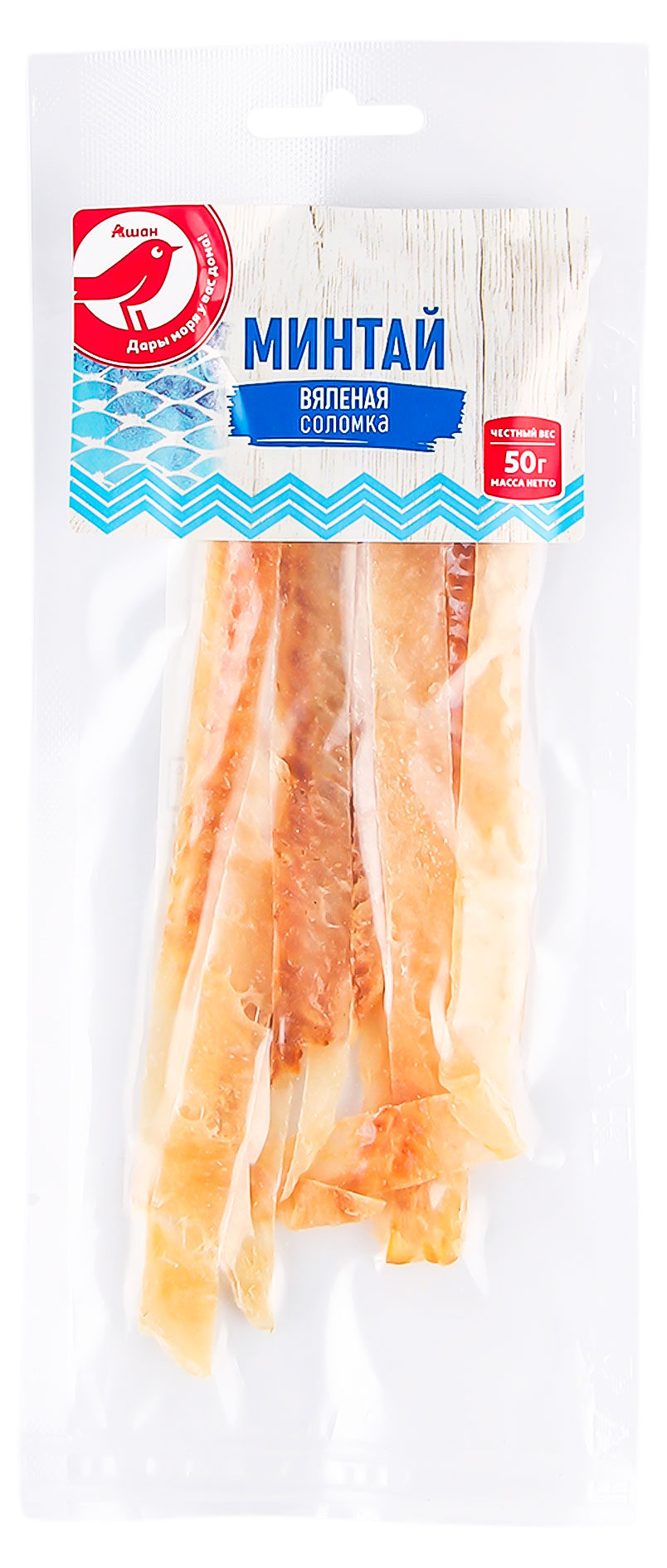 

Минтай вяленый АШАН Красная птица палочки, 50 г