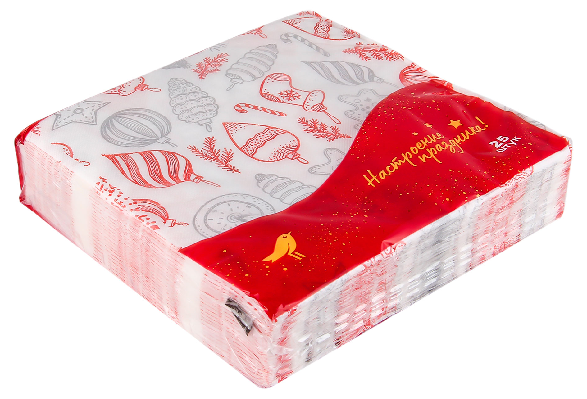 Изображение товара Бумажные салфетки АШАН Красная птица 2 слоя 33х33 см, 25 штук