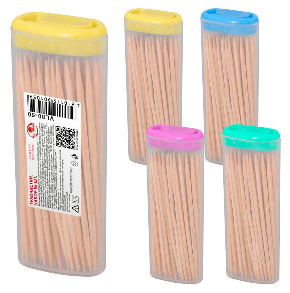 

Зубочистки MultiDom Bamboo, 65 шт в ассортименте