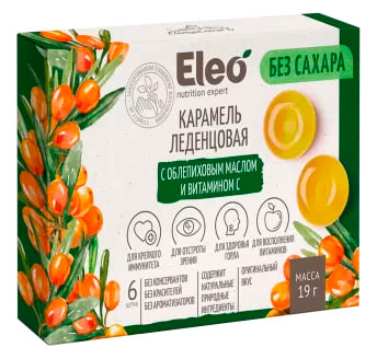 

Карамель леденцовая Eleo с облепиховым маслом и витамином С, 19 г