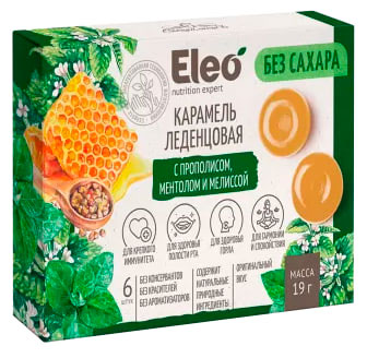 

Карамель леденцовая Eleo с прополисом мятой и мелиссой, 19 г