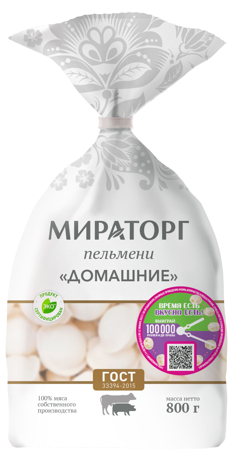 

Пельмени домашние Мираторг свино-говяжьи эко ГОСТ, 800 г