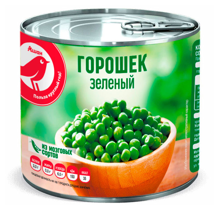 

Горошек зеленый АШАН Красная птица, 400 г