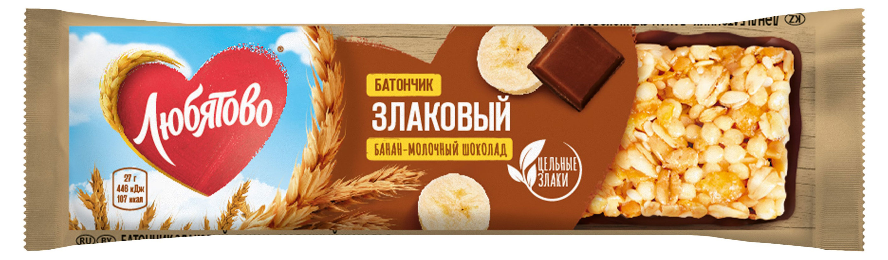 

Батончик злаковый Любятово банан и молочный шоколад, 27 г