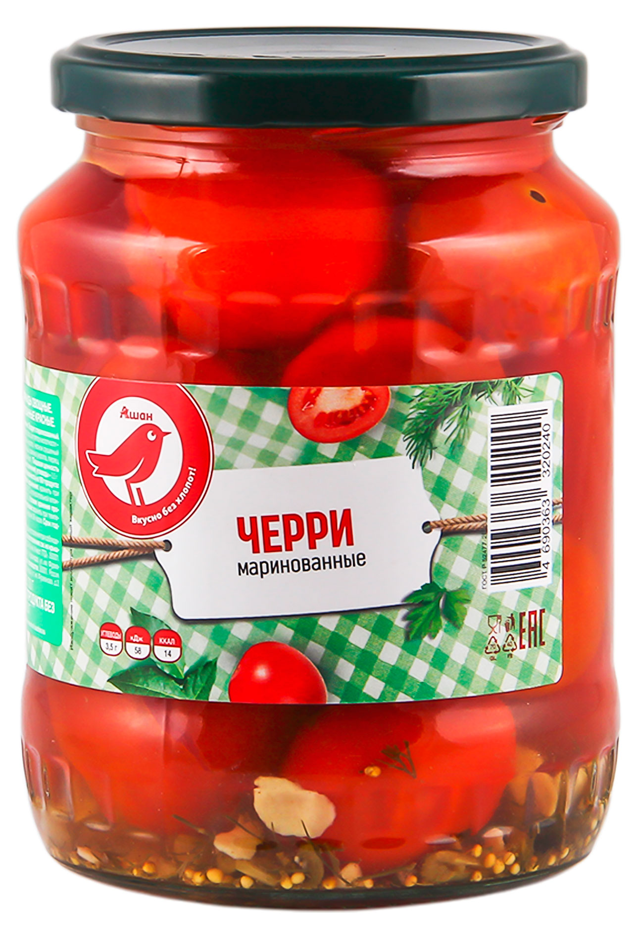 

Томаты черри АШАН Красная птица маринованные, 700 г