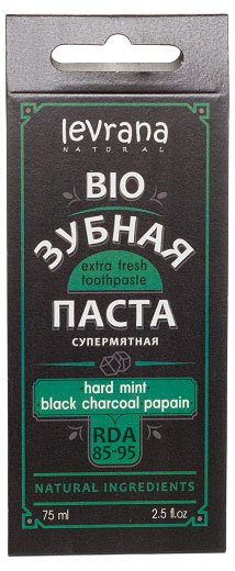 

Зубная паста Levrana супермятная Hard mint & black charcoal & papain с углем и папаином, 75 мл