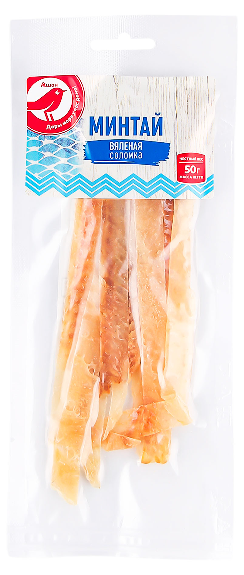 

Минтай вяленый АШАН Красная птица соломка, 50 г
