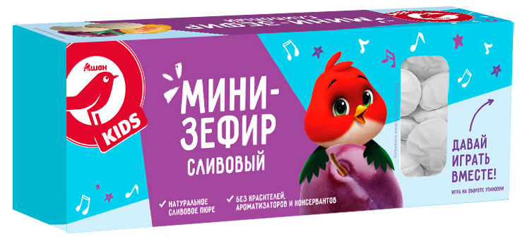 

Мини-зефир АШАН Красная птица Kids сливовый, 150 г