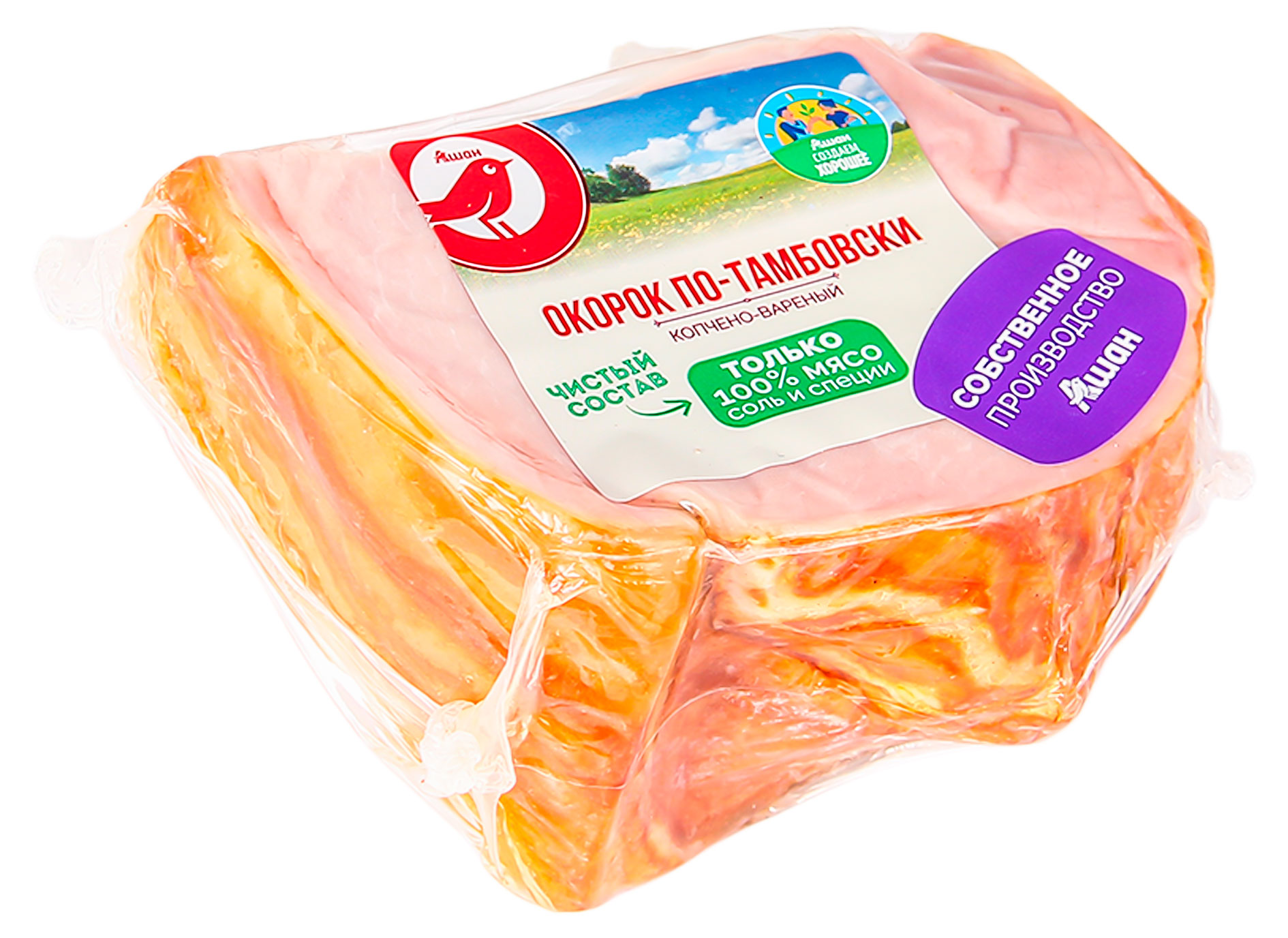 

Окорок свиной копчено-вареный АШАН Красная птица По-Тамбовски, ~ 1 кг