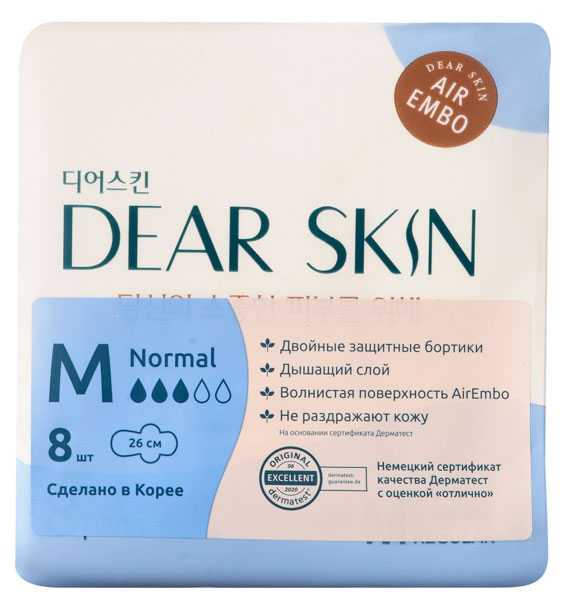

Прокладки гигиенические Dear Skin ультратонкие с крылышками 3 капли, 8 шт