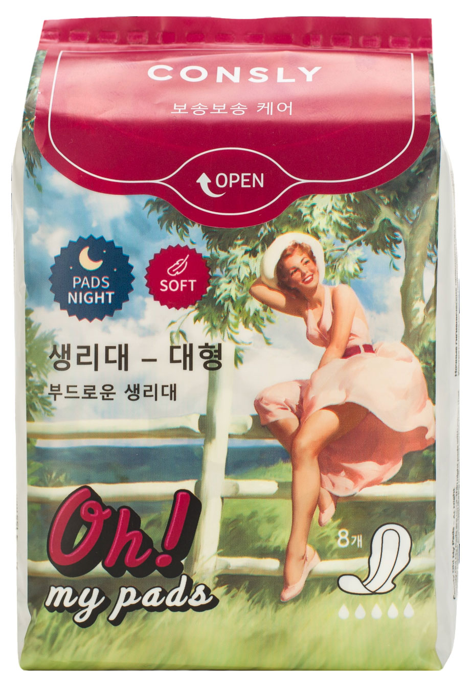 

Прокладки гигиенические CONSLY Oh! My Pads Ультратонкие ночные с крылышками, 8 шт