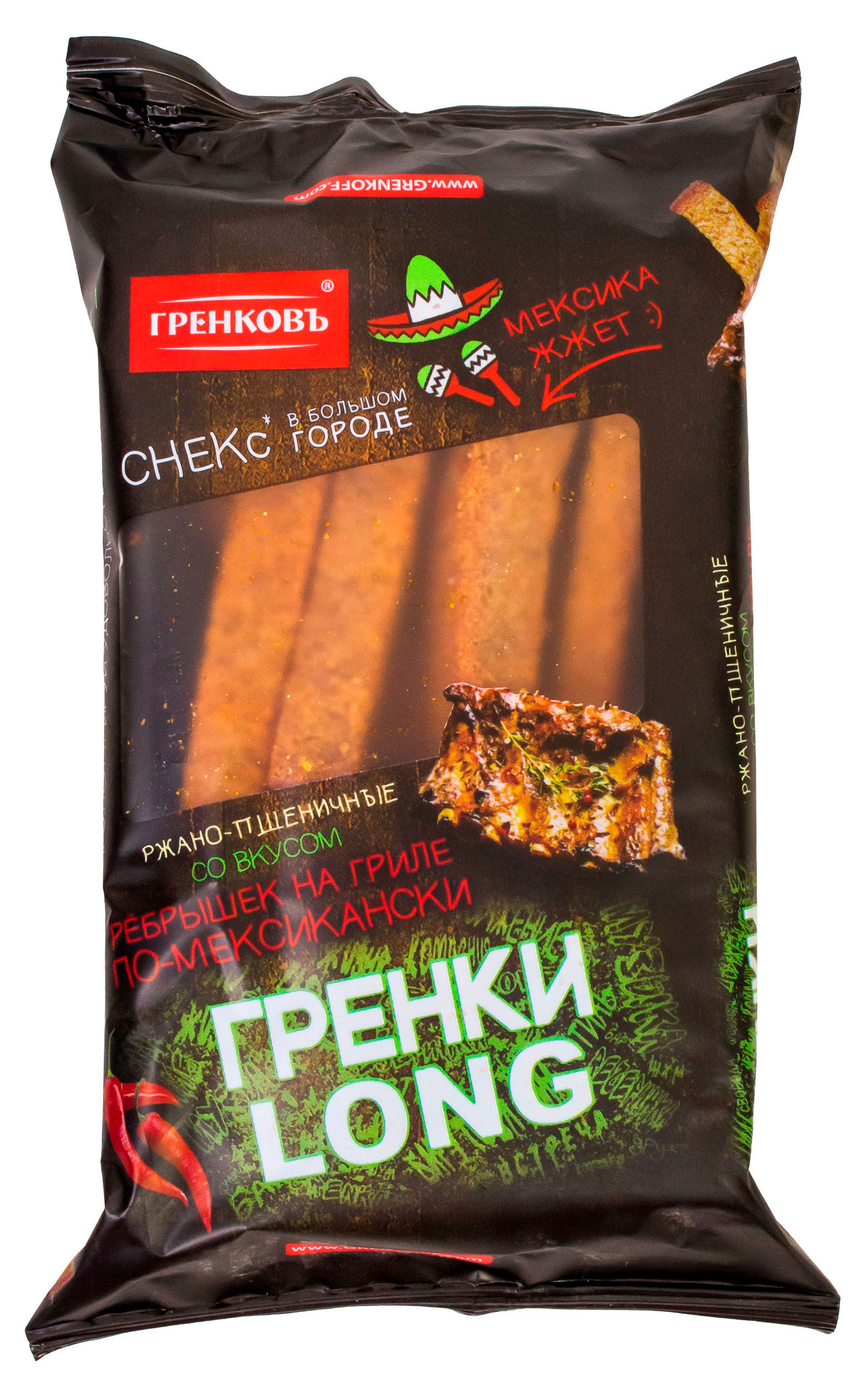 

Гренки ржано-пшеничные Гренковъ Long со вкусом ребрышек на гриле по-мексикански, 100 г