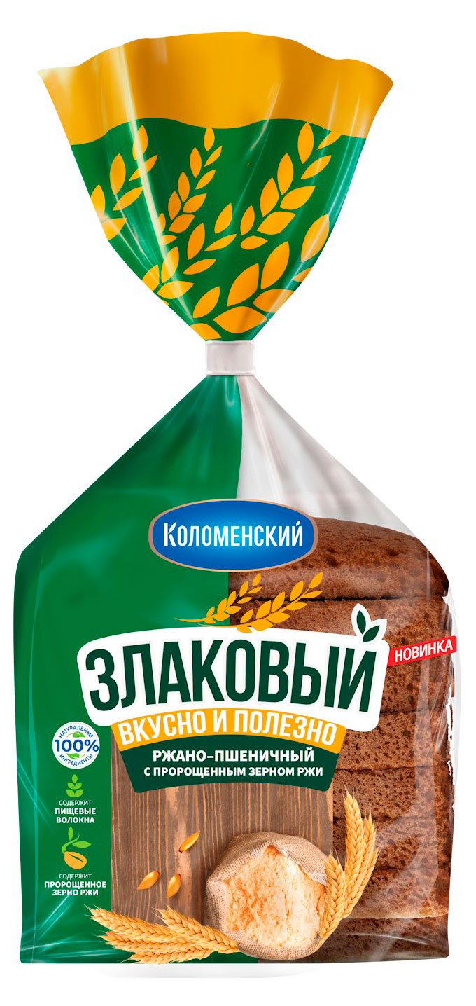 

Хлеб ржано-пшеничный Коломенский Злаковый с пророщенными зернами ржи нарезка, 300 г