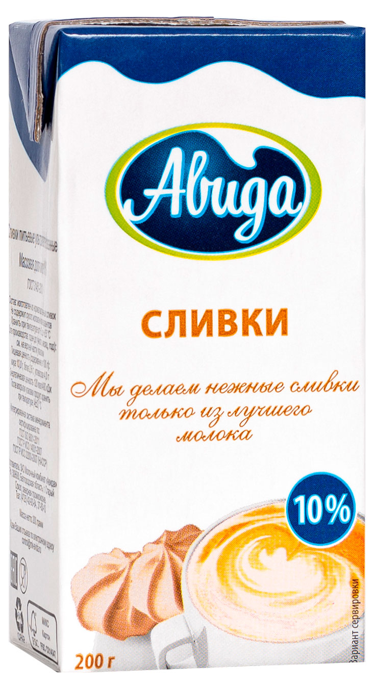 

Сливки ультрапастеризованные Авида питьевые 10% БЗМЖ, 200 мл
