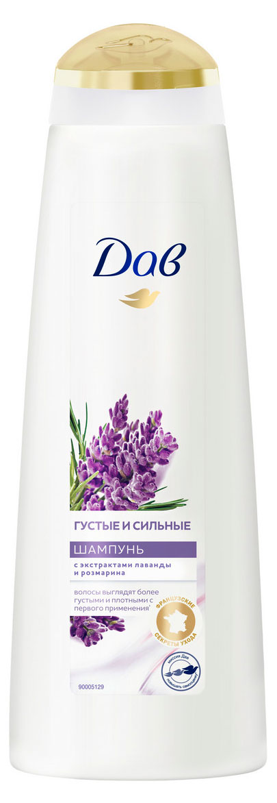 

Шампунь для волос Дав Густые и сильные Лаванда и розмарин питательный, 380 мл