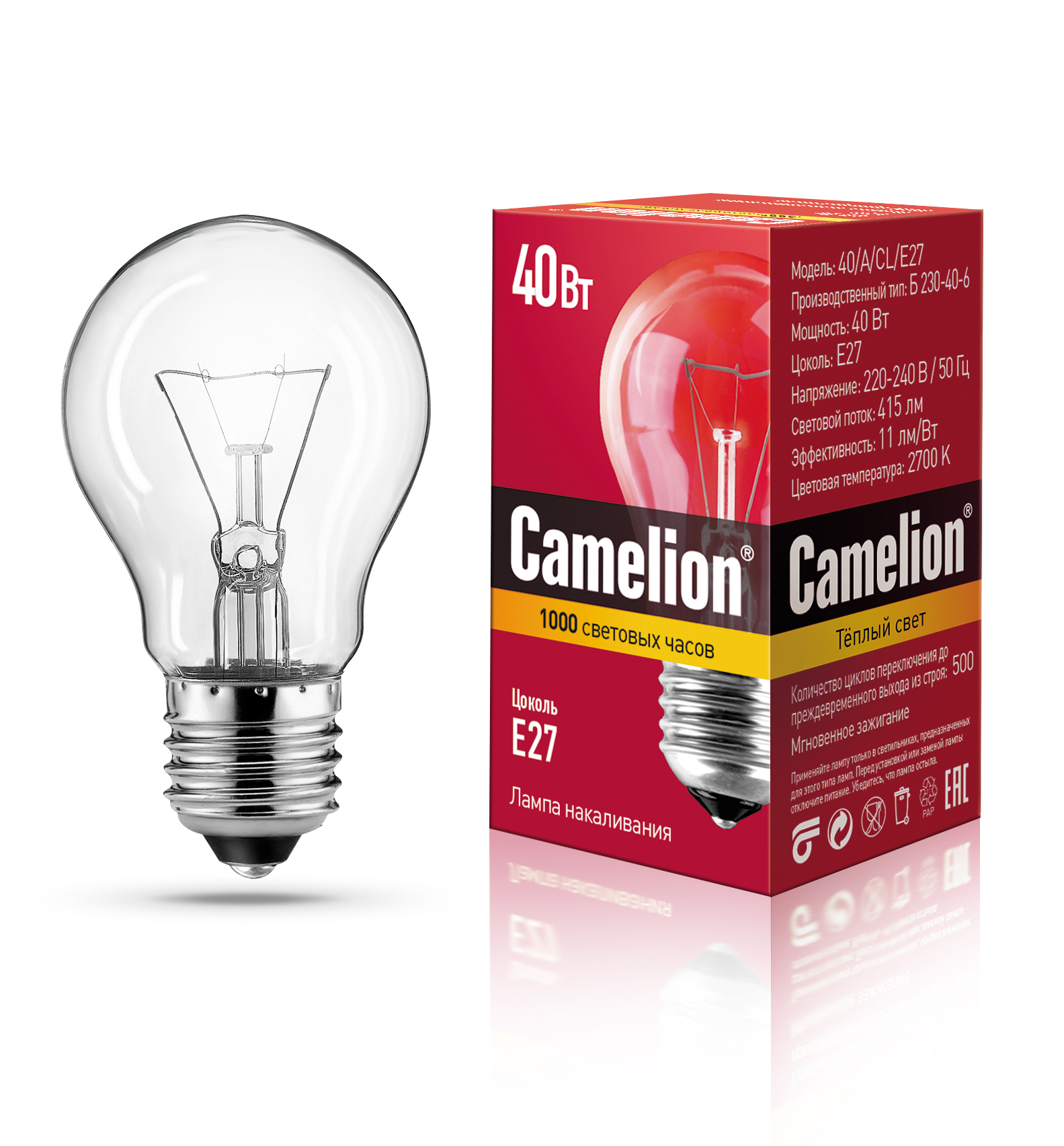 Изображение товара Лампа накаливания Camelion 40Вт E27 теплый свет