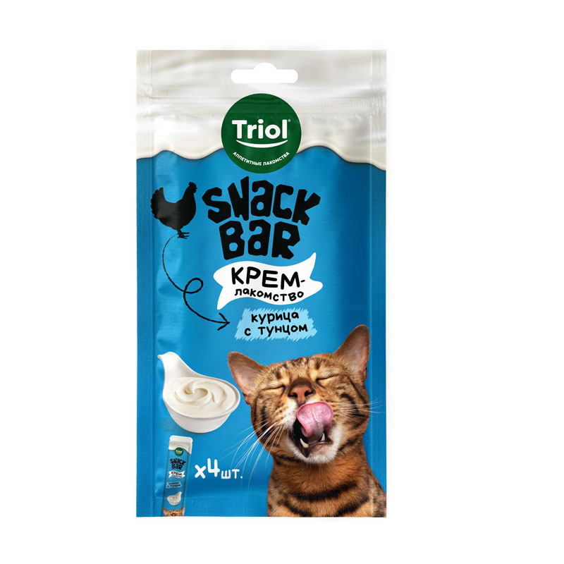 

Лакомство для кошек Triol Snack Bar Крем из курицы с тунцом, 40 г