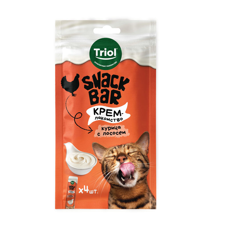 

Лакомство для кошек Triol Snack Bar Крем из курицы с лососем, 40 г