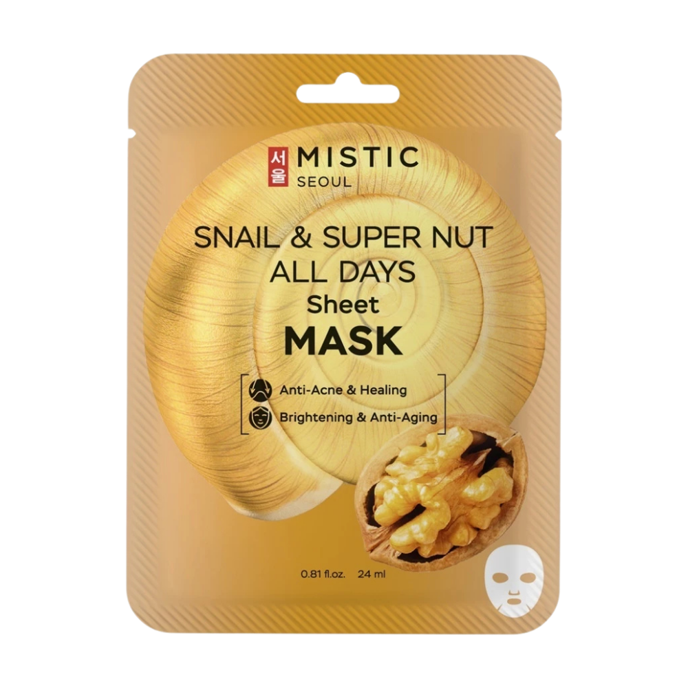 

Маска тканевая для лица MISTIC All Days с муцином улитки и экстрактом ореха, 24 мл