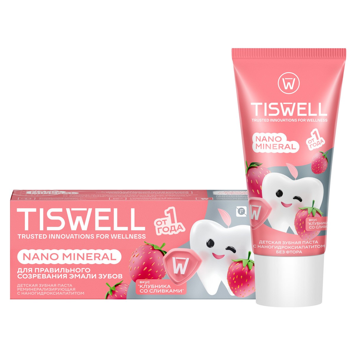 

Зубная паста детская TISWELL Реминерализующая Клубника со сливками от кариеса без фтора с 1 года, 60 г