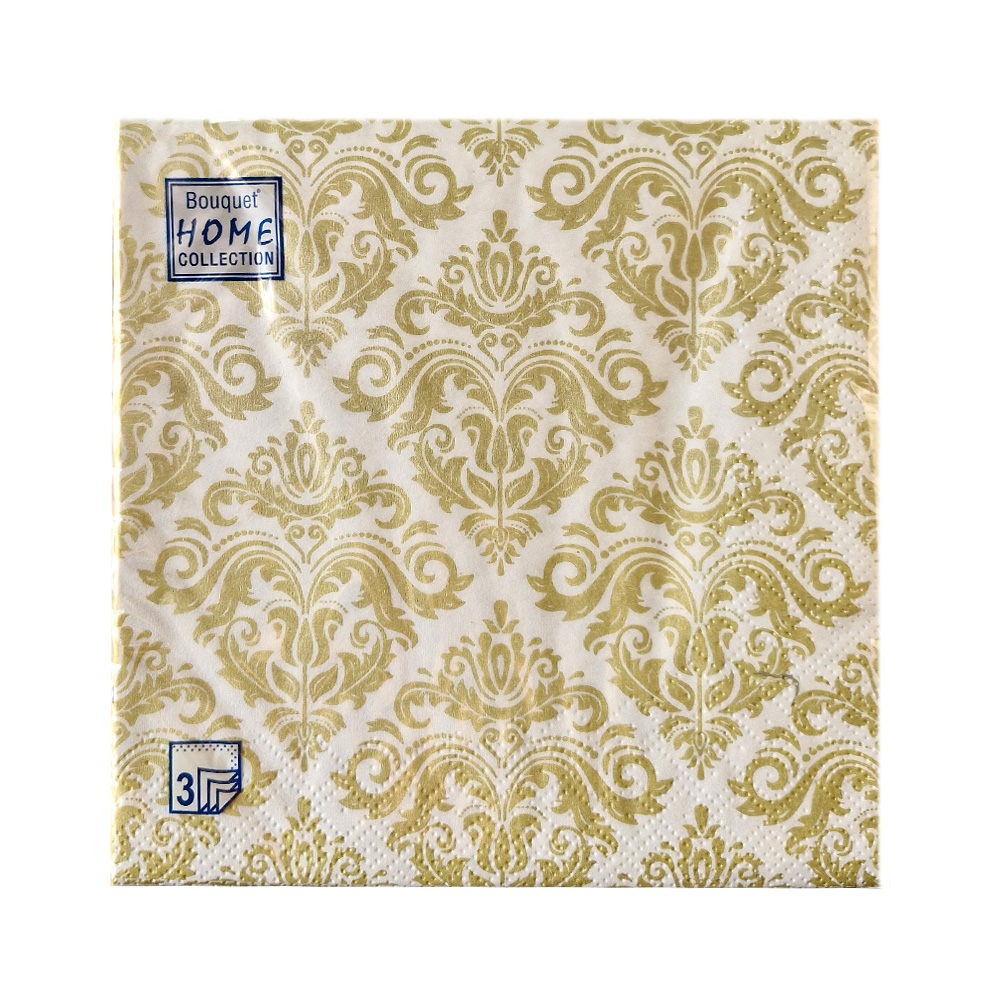 Изображение товара Салфетки бумажные Bouquet Золотые узоры трехслойные 33х33 см, 20 шт