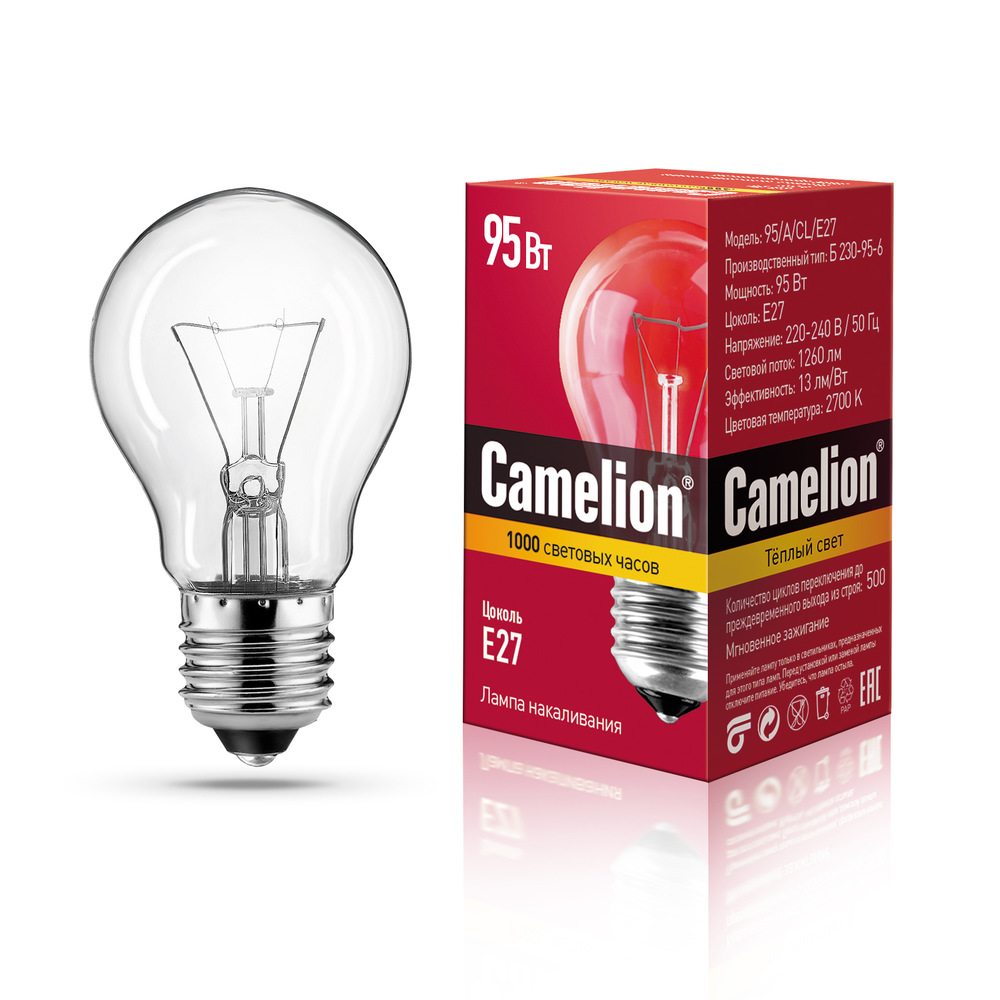 

Лампа накаливания Camelion 95Вт Е27 груша