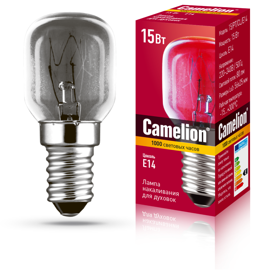 Изображение товара Лампа накаливания для духовок Camelion 15Вт Е14 прозрачная