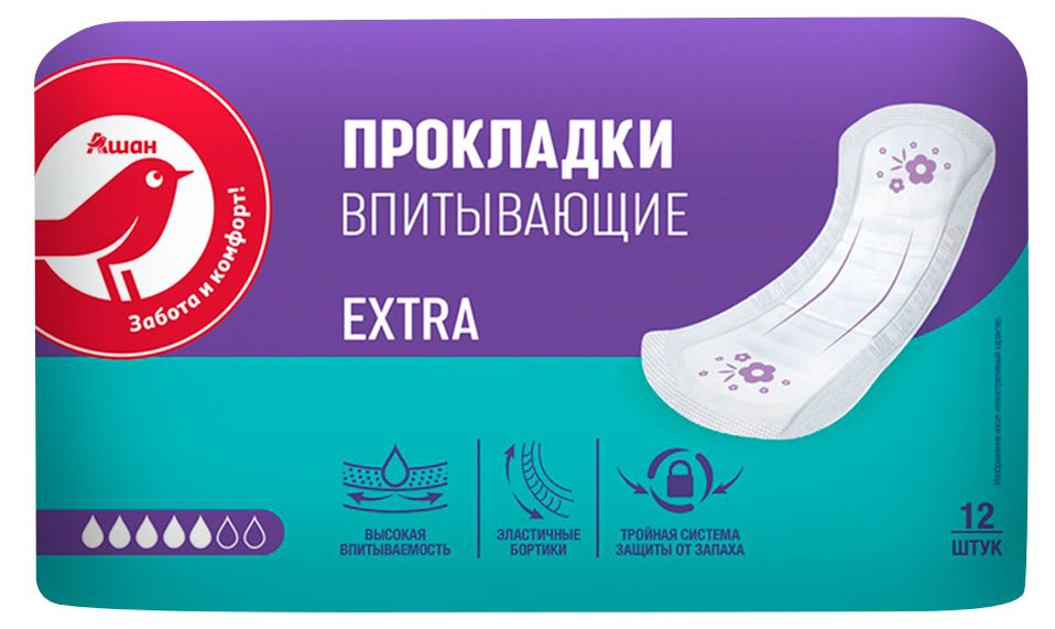 

Прокладки гигиенические АШАН Красная птица Extra, 12 шт