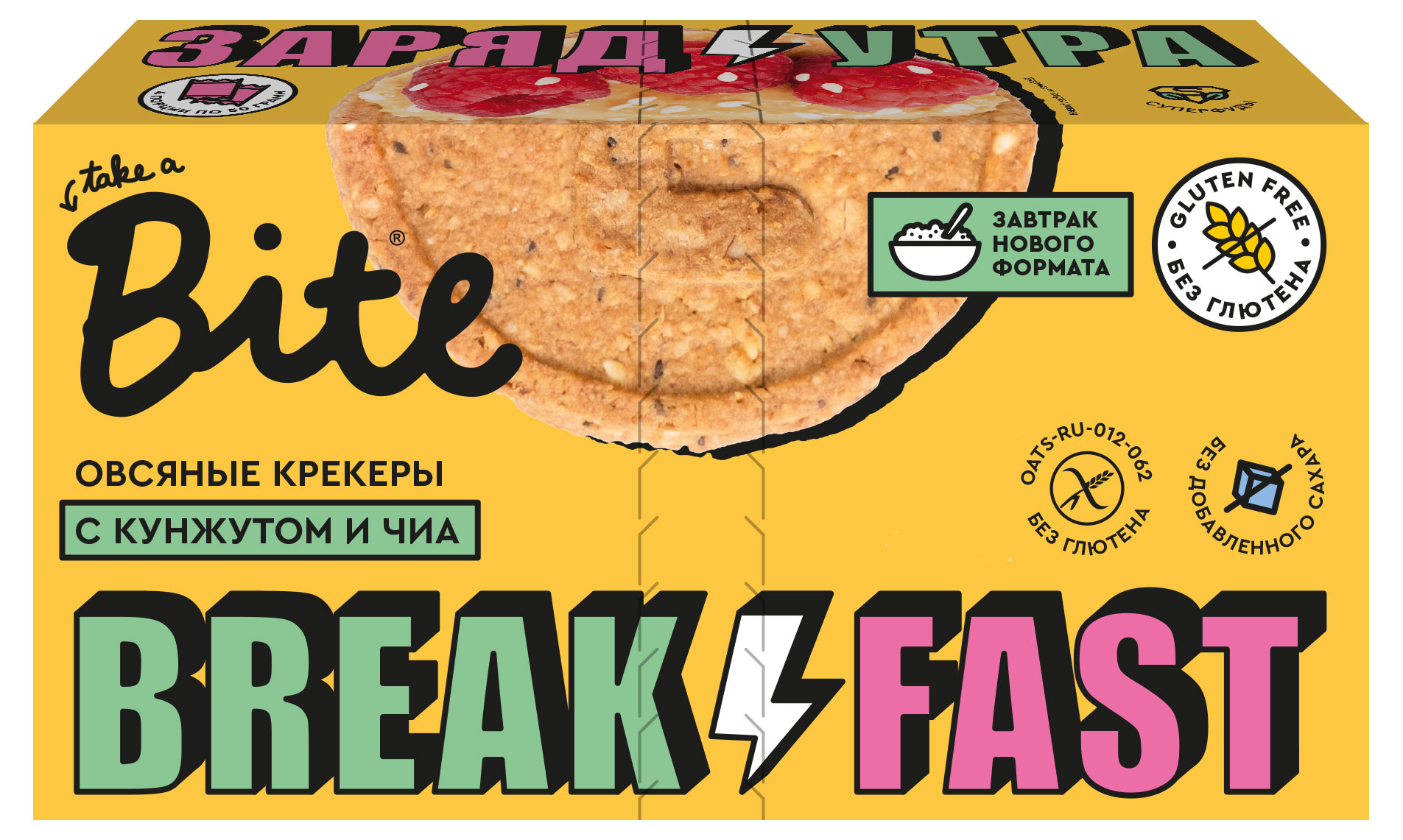 

Крекеры овсяные Take a Bite c кунжутом и чиа, 200 г