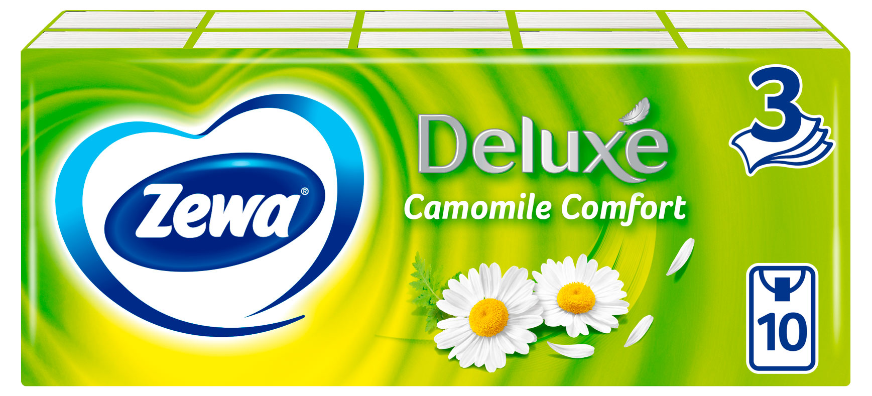 

Платочки бумажные носовые Zewa Deluxe Ромашка, 3 слоя, 10х10 шт
