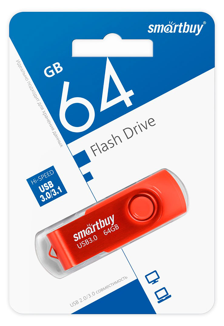 

Флеш-накопитель SmartBuy Twist 64GB USB 3.0 красный