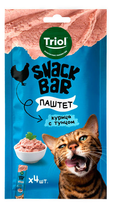 

Лакомство для кошек Triol Snack Bar Паштет из курицы с тунцом, 40 г