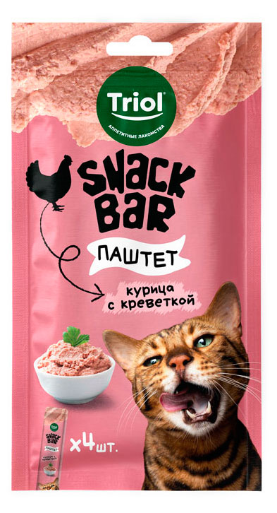 

Лакомство для кошек Triol Snack Bar Паштет из курицы с креветкой, 40 г