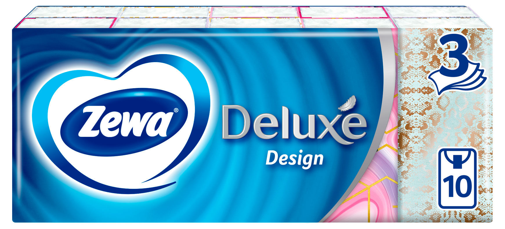 

Платочки бумажные носовые Zewa Deluxe Design 3 слоя, 10 х 10 шт