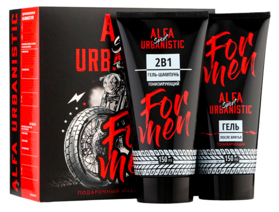 

Набор подарочный для мужчин Family Cosmetics Alfa Urbanistic Sport Шампунь 150 мл + Гель после бритья 150 мл