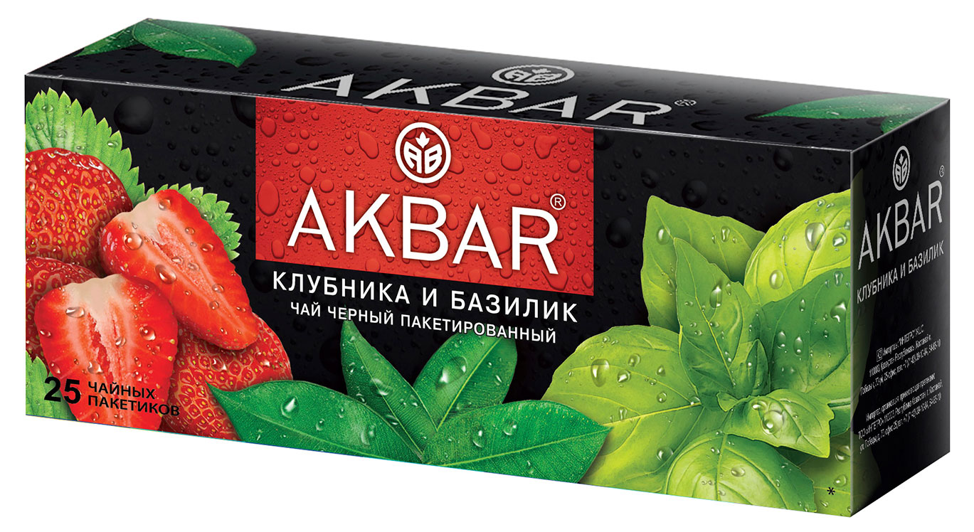 

Чай черный AKBAR Клубника и базилик в пакетиках, 1,5 г х 25 шт