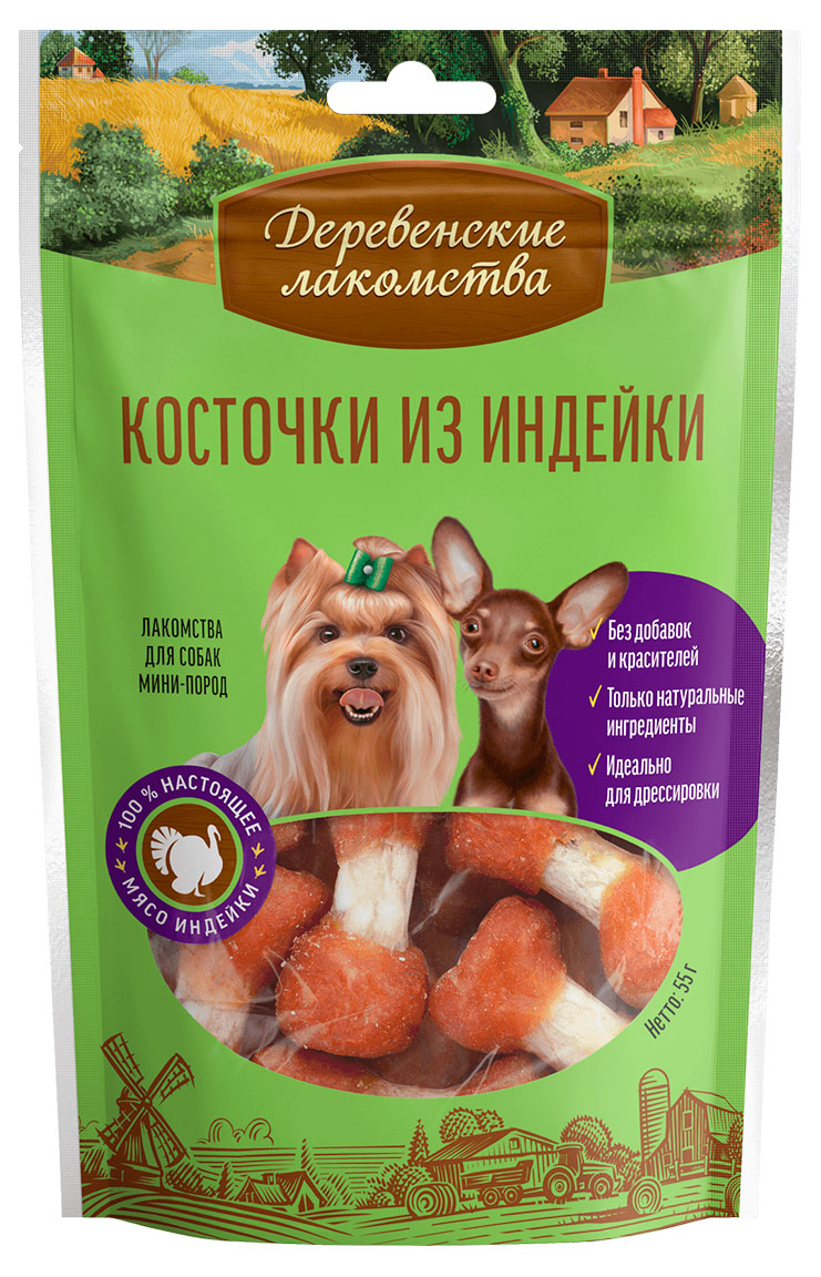 

Лакомства для собак Деревенские лакомства Косточки из индейки, 55 г