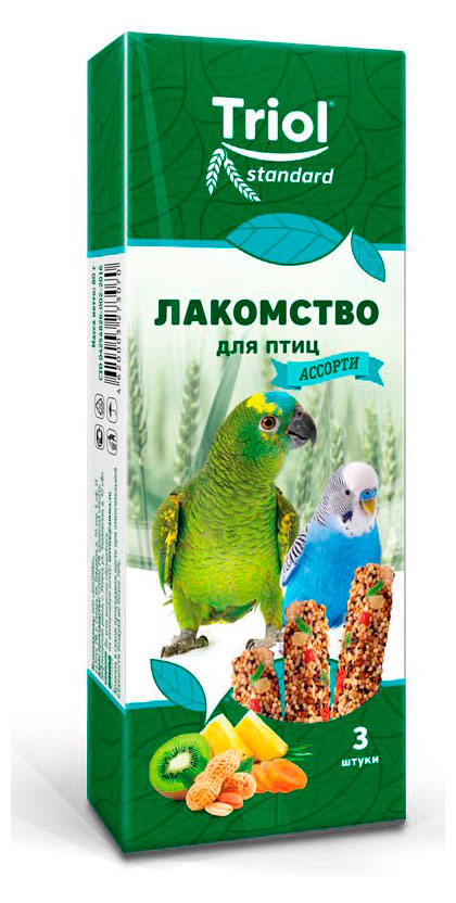 

Лакомство для птиц Тriol Standard Ассорти с фруктами овощами и орехами 3 шт, 75 г