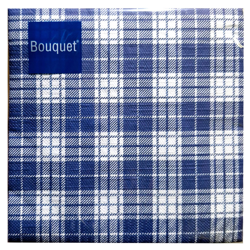 

Салфетки одноразовые бумажные Bouquet трехслойные синяя клетка 33х33 см, 20 шт