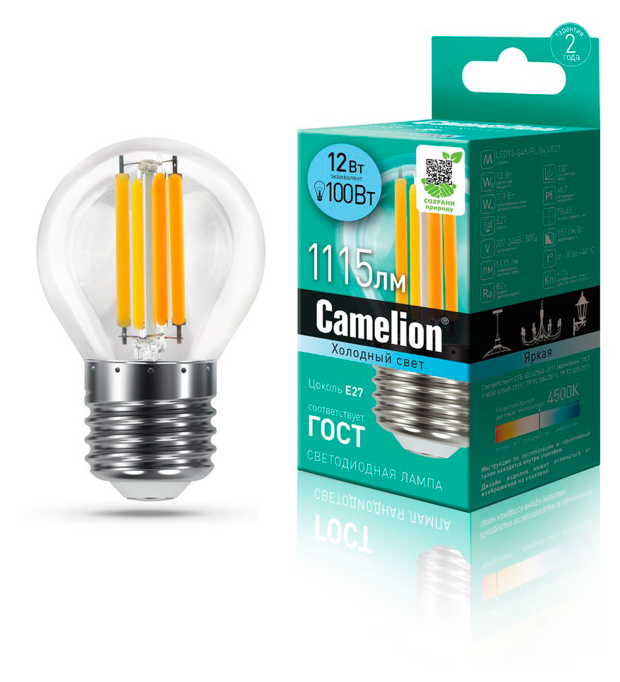 

Лампочка светодиодная Camelion LED12G45-FL/845/E27