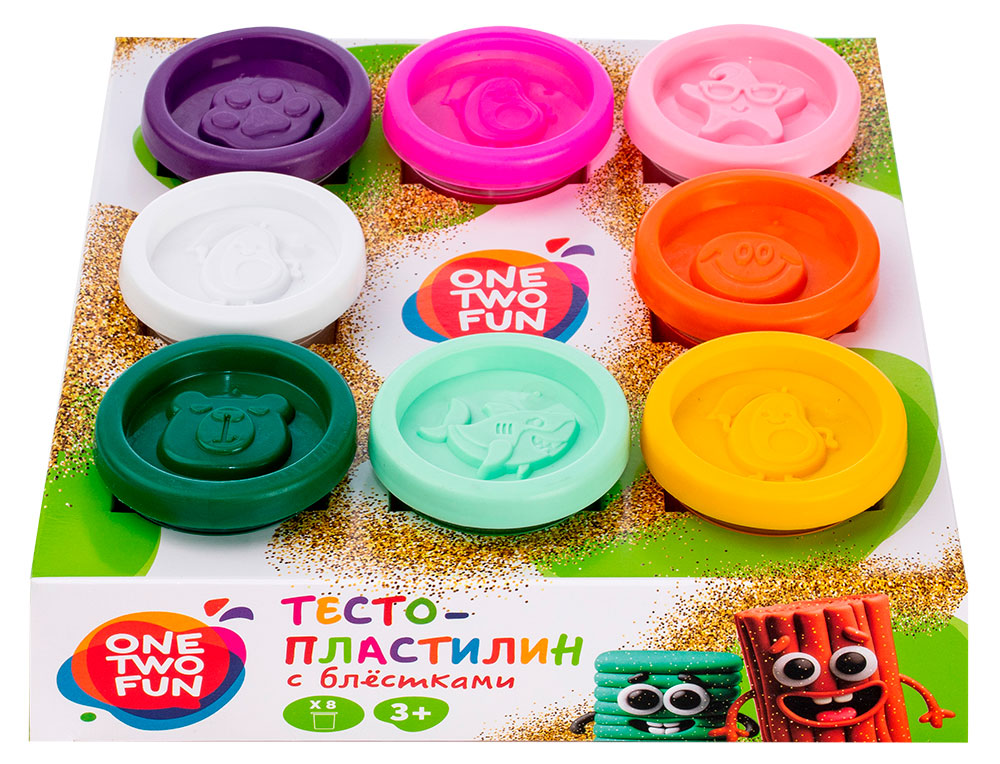 

Тесто-пластилин ONE TWO FUN с блестками, 8 шт х 50 г