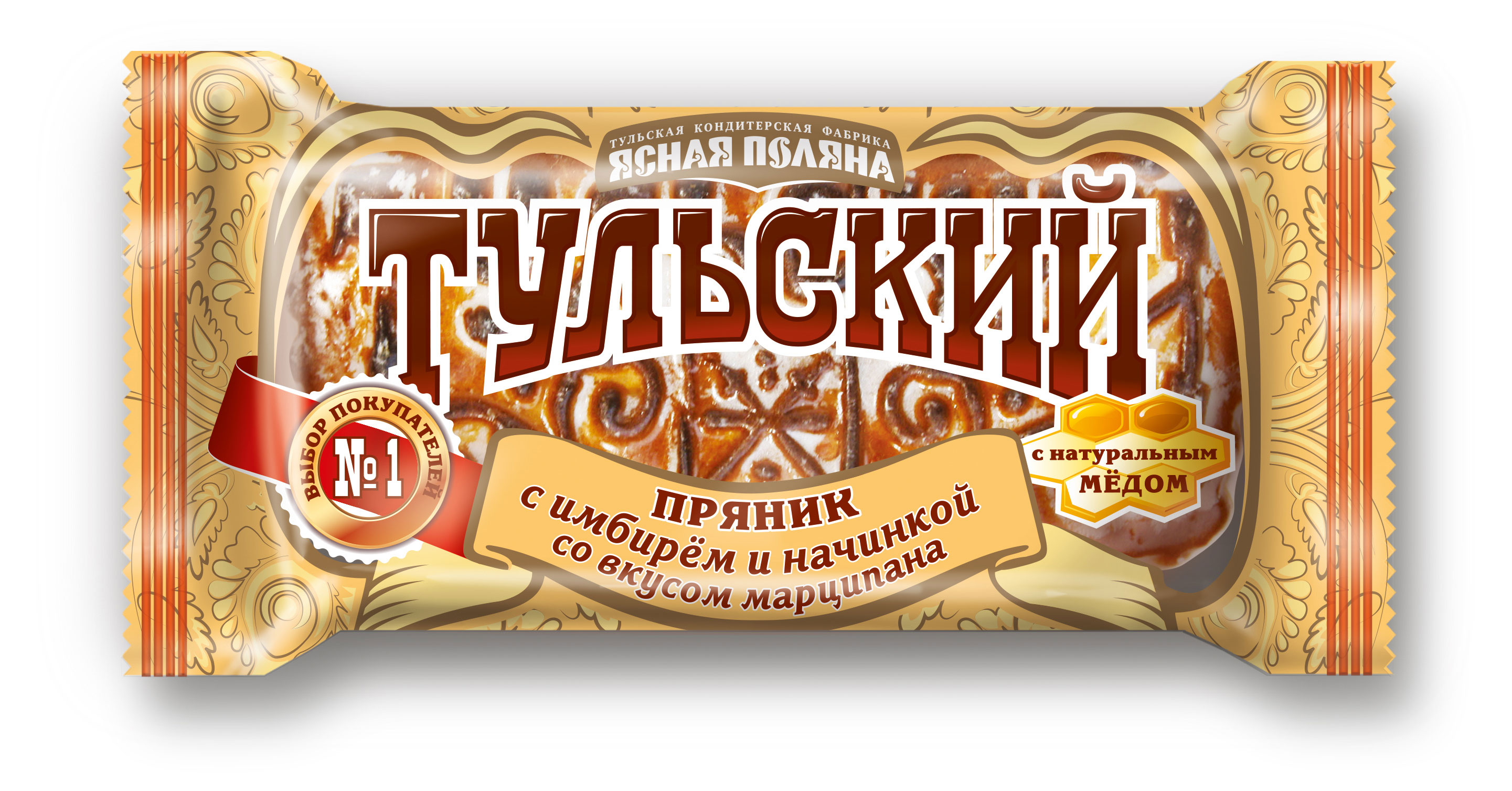 

Пряник тульский Ясная Поляна с имбирем и начинкой со вкусом марципана, 130 г