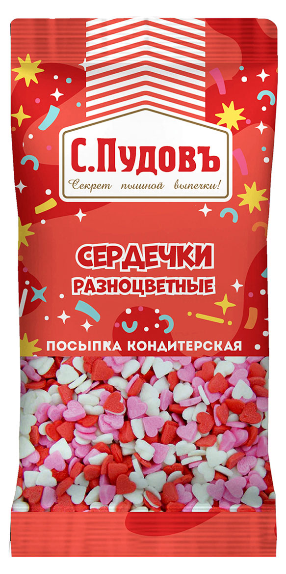

Посыпка кондитерская С.Пудовъ Сердечки разноцветные, 10 г