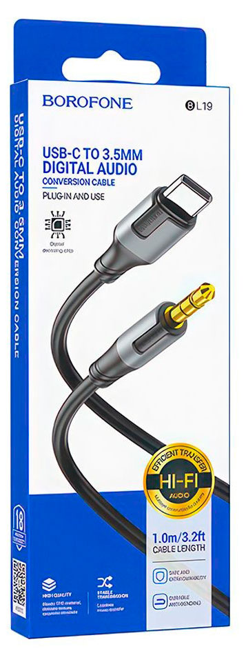 

Аудиокабель Borofone BL19 AUX Jack 3,5 - Type-C черный, 1 м