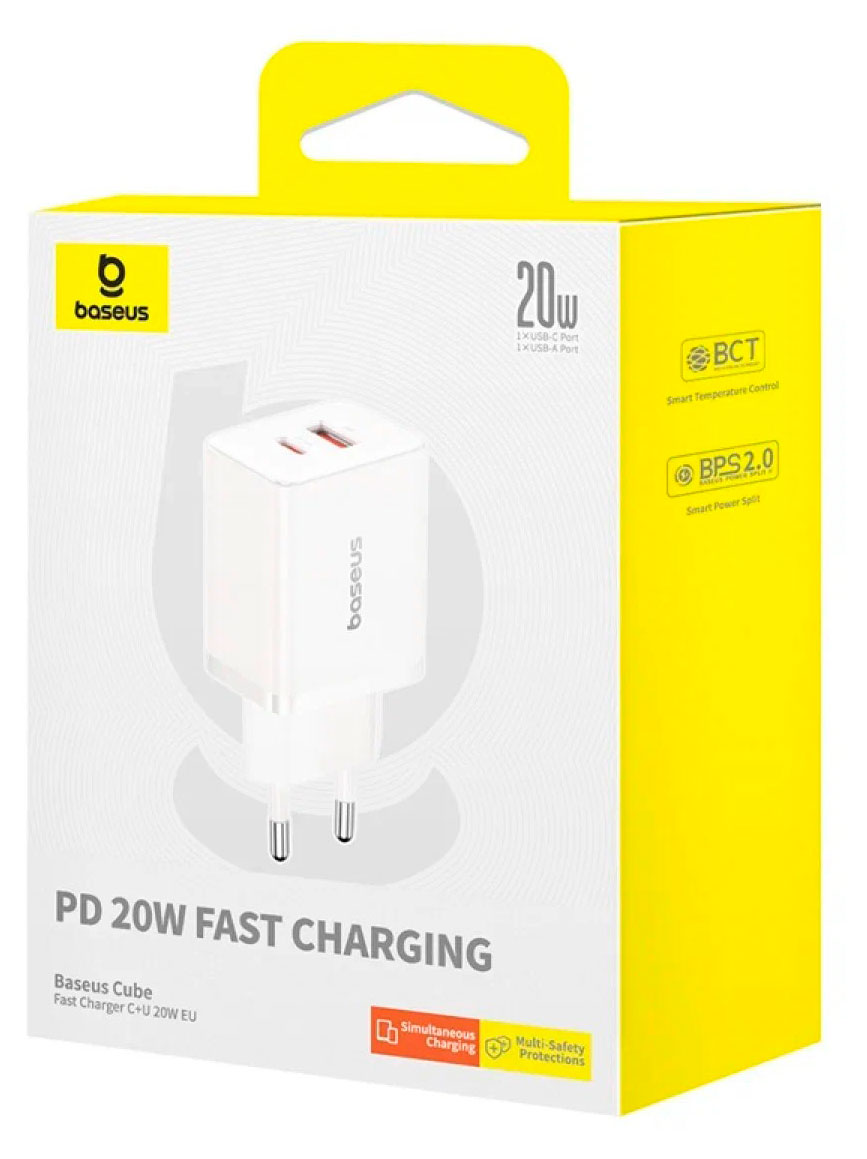

Зарядное устройство Baseus Cube USB-C+A 20W WT