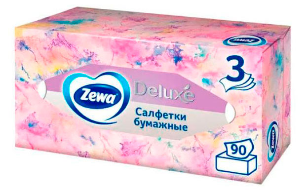 

Салфетки бумажные в коробке Zewa Deluxe Design, 3 слоя, 90 шт