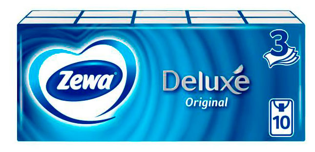 

Платочки бумажные носовые Zewa Deluxe 3 слоя, 10 х 10 шт