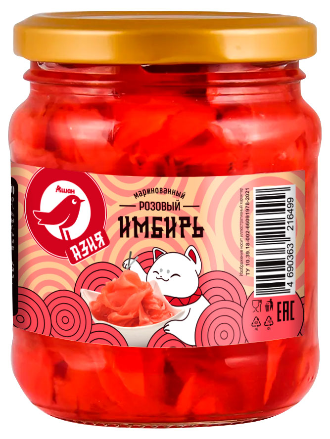 Изображение товара Имбирь маринованный АШАН Красная птица розовый, 250 г