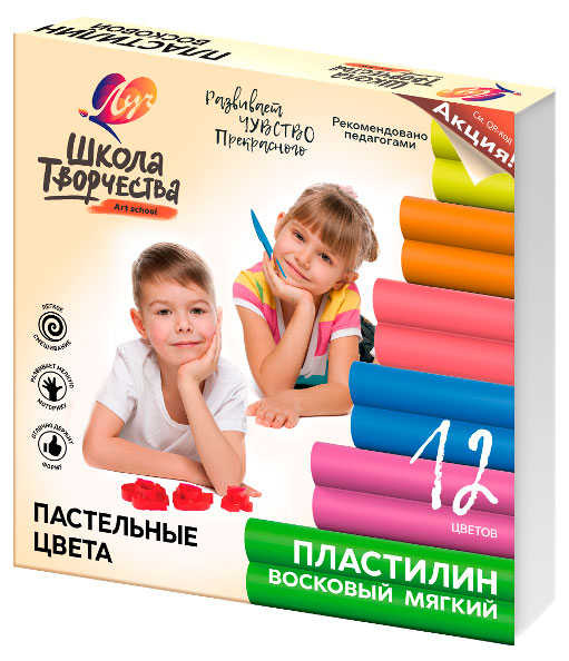 

Пластилин восковой Луч Школа творчества, 12 цветов