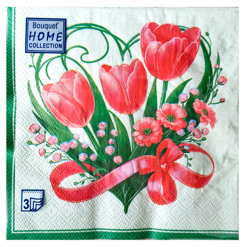 

Салфетки бумажные Bouquet Праздничные тюльпаны 33х33 см, 20 шт